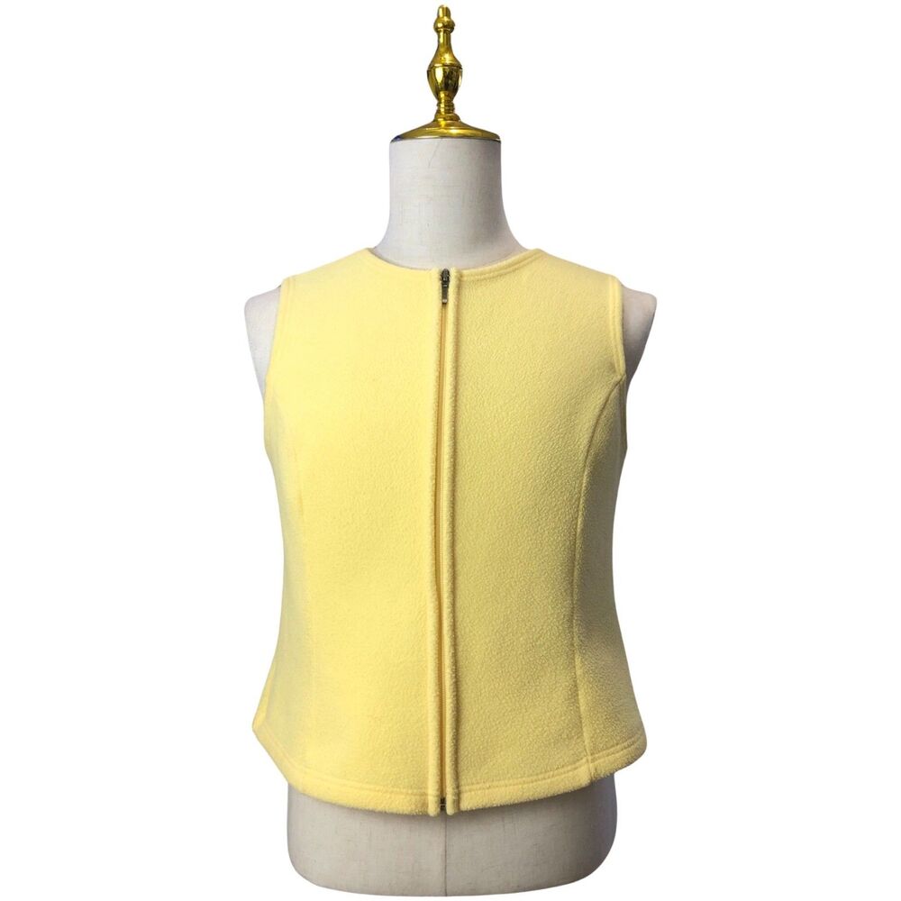 L.L. Bean Fleece Vest Small Yellow Zip Up Classic Outdoor Hiking Collarless